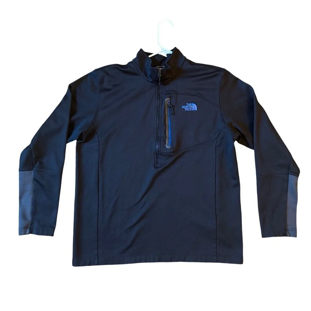 The North Face Black With Blue 1/4‎ Zip Pullover Fleece Jacket Men's XL